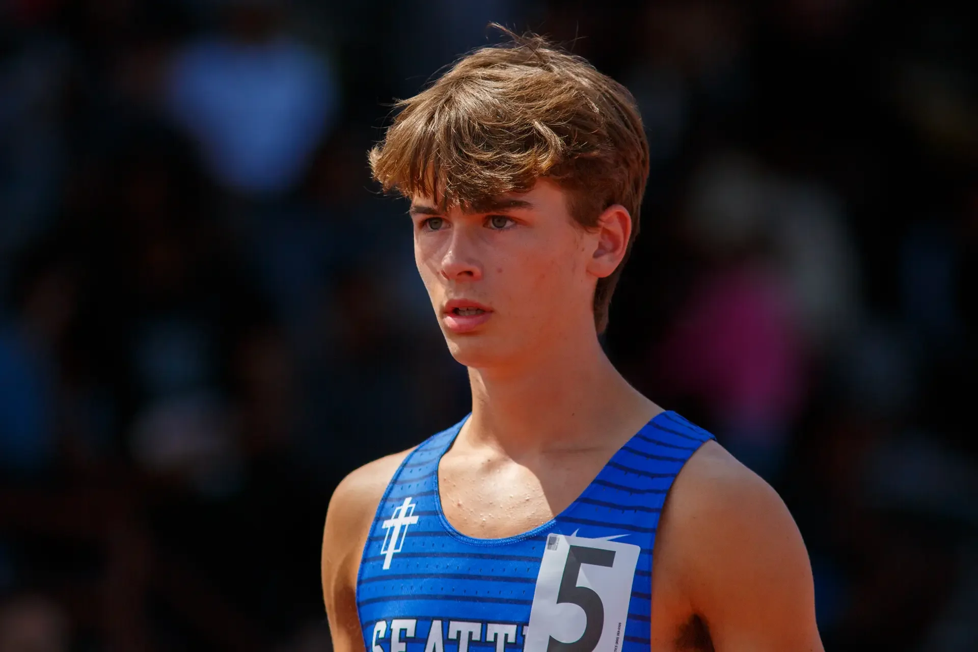 Henry Herb of Seattle Prep awaiting the start. Top contender for the 2024 WIAA 3A 1600m State Championships.