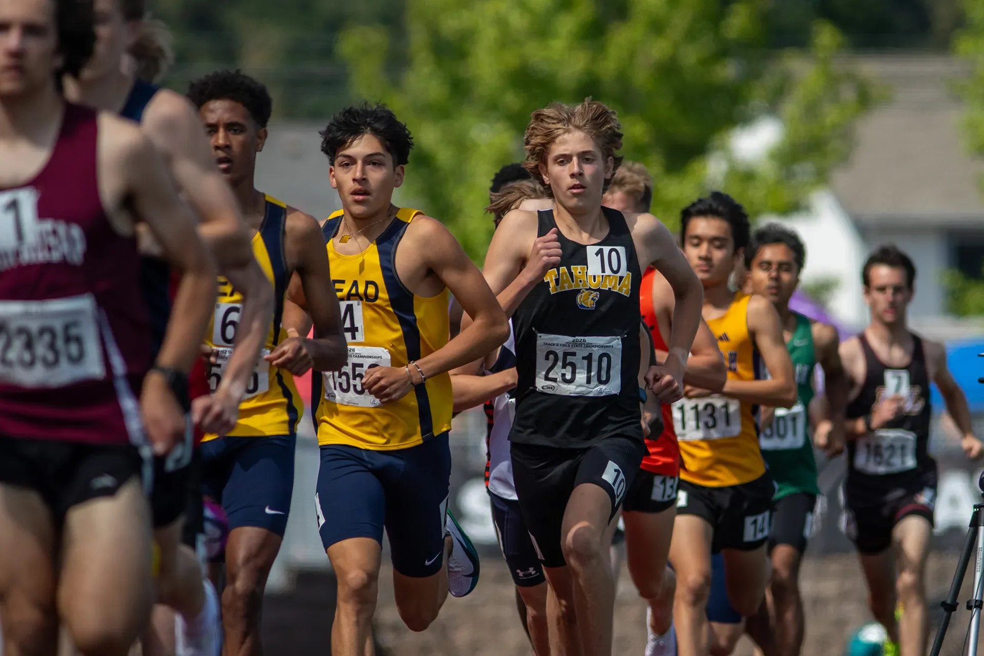 Carson Stafford running in the 3200M race at the state track championships.