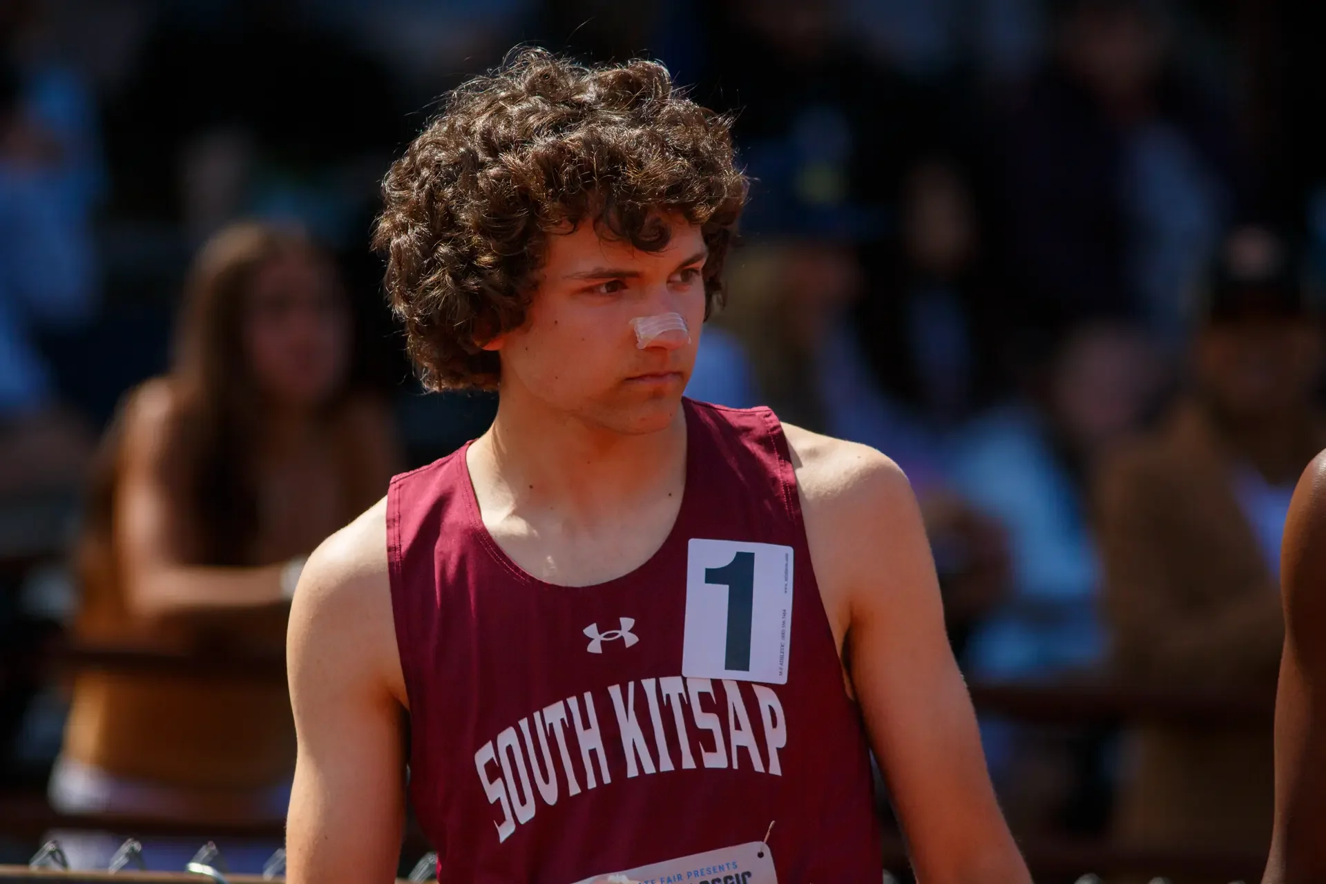 Isaac Benjamin of South Kitsap waits for the start of his race. Top contender for the 2026 WIAA 4A 3200m State Championships.