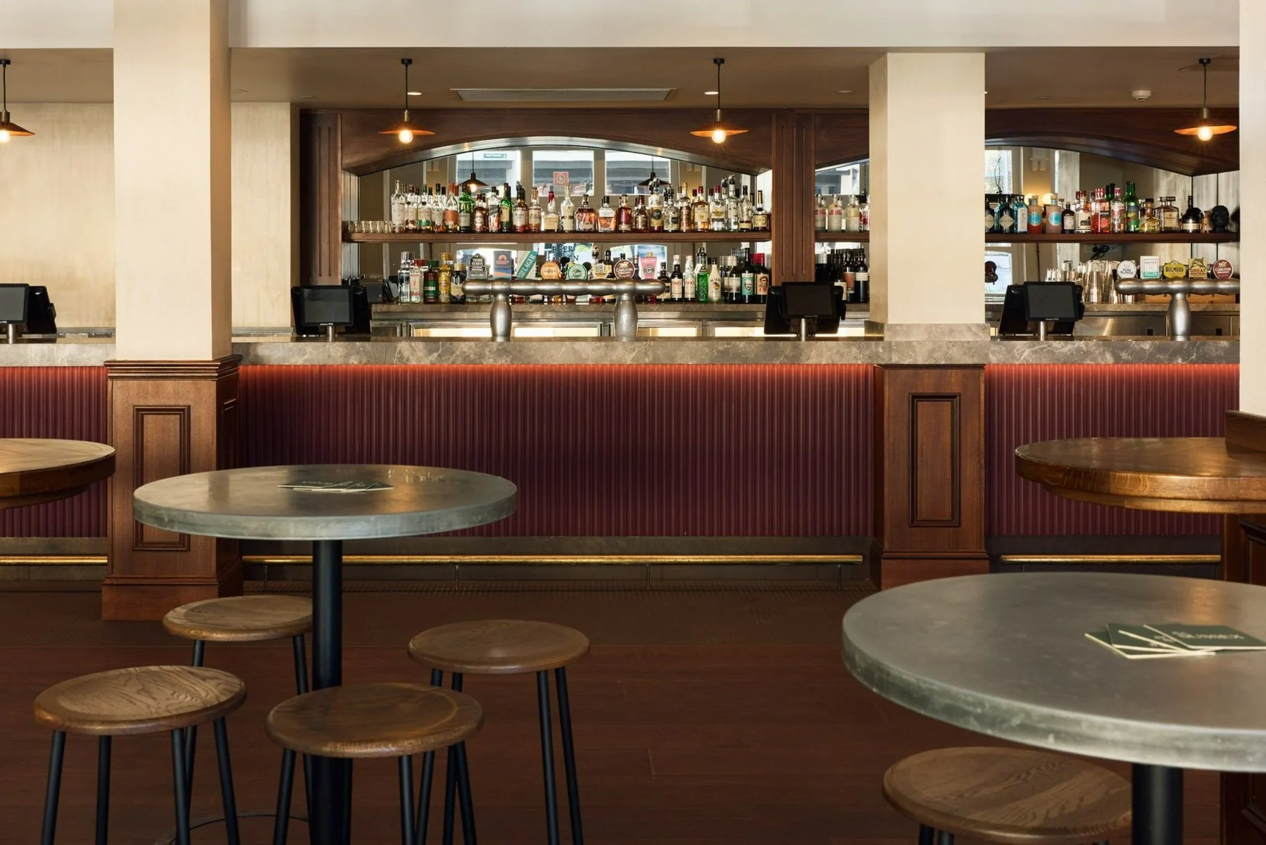 High tables and bar shelf