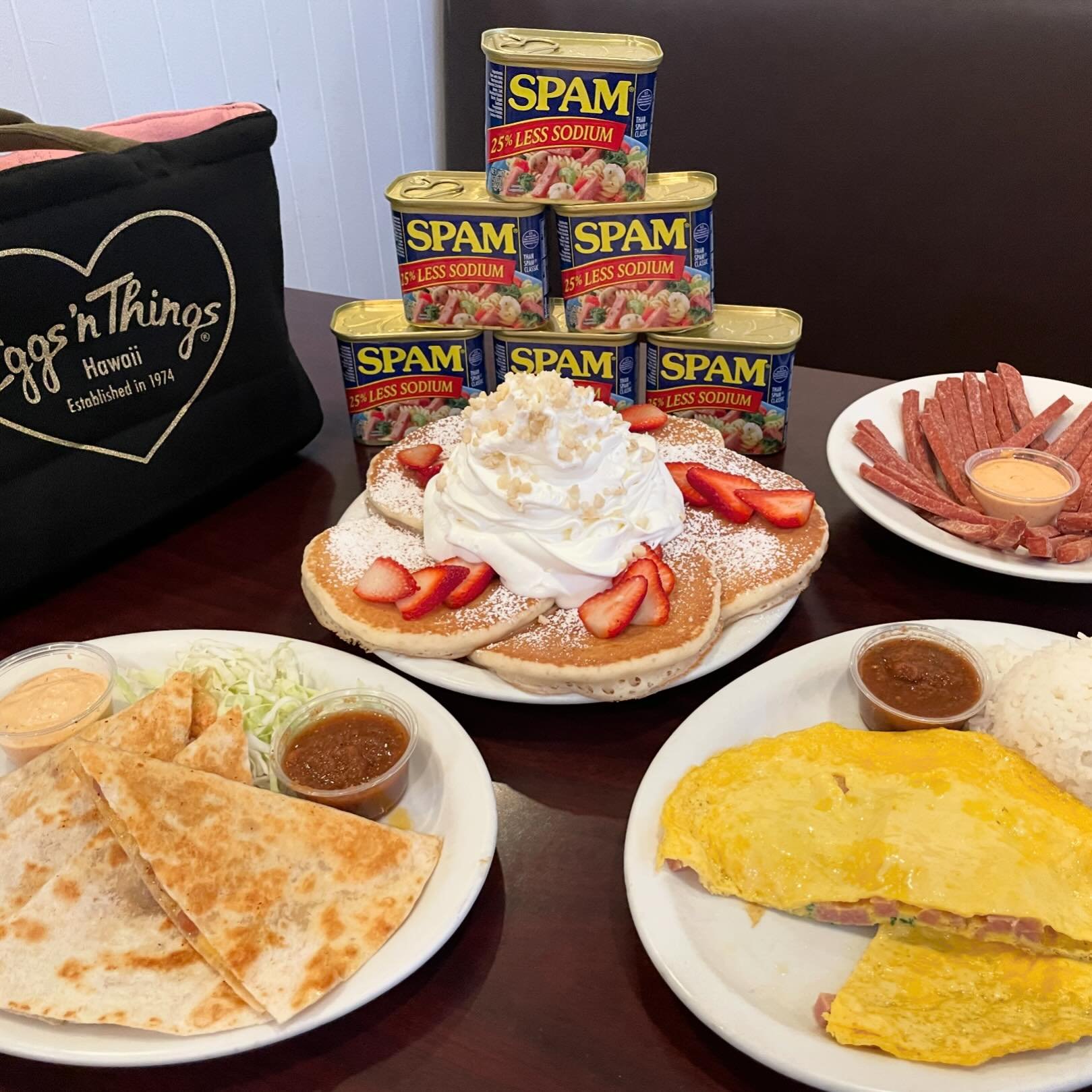 Have you been checking out our Dine In Restaurants such as Eggs N Things? Many have exclusive menu items only available until May 5. At Eggs N Things, they are serving a SPAM quesadilla that is only for the Waikiki SPAM JAM!