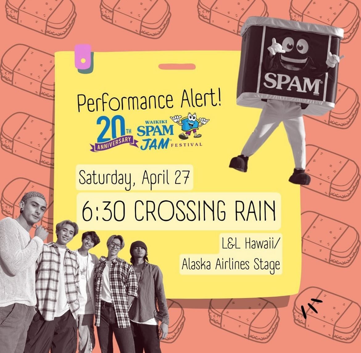 We are so excited to have @crossingrain perform at our festival. Catch them at 6:30pm on the L&amp;L/Alaska Air stage fronting the Royal Hawaiian Center.