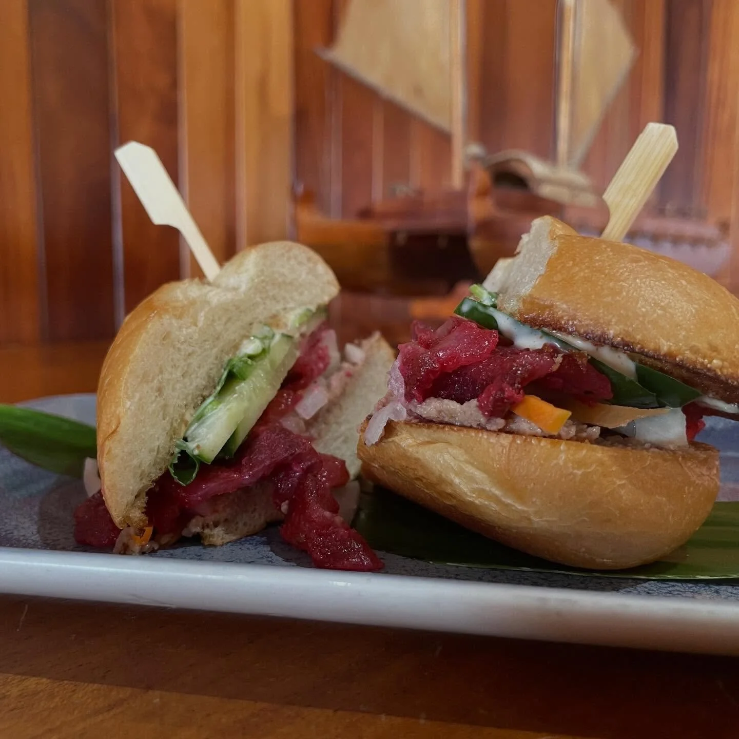 The @hulagrillwaikiki SPAM Pate Banh Mi with Char Siu Pork Belly might just be the &ldquo;it&rdquo; new SPAM dish at our April 25 block party. The Hula Grill tent is in front of the Outrigger Waikiki Hotel. 
.
This dish takes the infamous Banh Mi wit