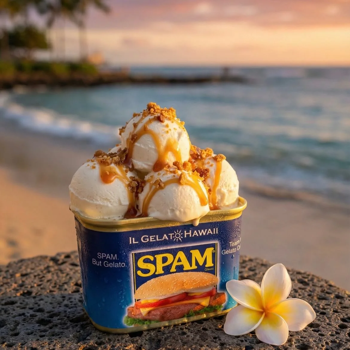 The SPAM dessert challenge is headlined by @ilgelatohawaii SPAM Caramel Gelato and their SPAM Topped Acai Bowl. Yes SPAM ice cream or desserts are a must this Saturday. All the dessert vendors are located fronting the Hyatt Waikiki. 
.
Visit our webs