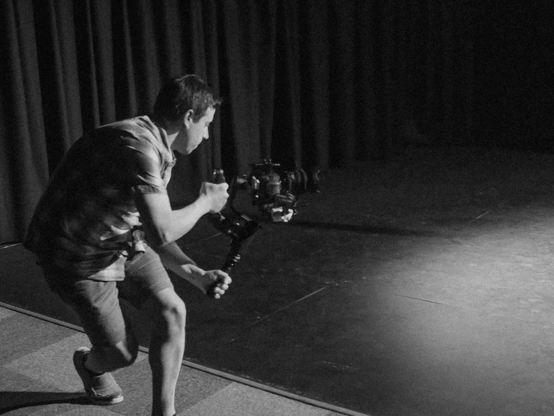 Ross Calia, filmmaker, shooting using a gimbal stabilizer and cinema camera, Melbourne.