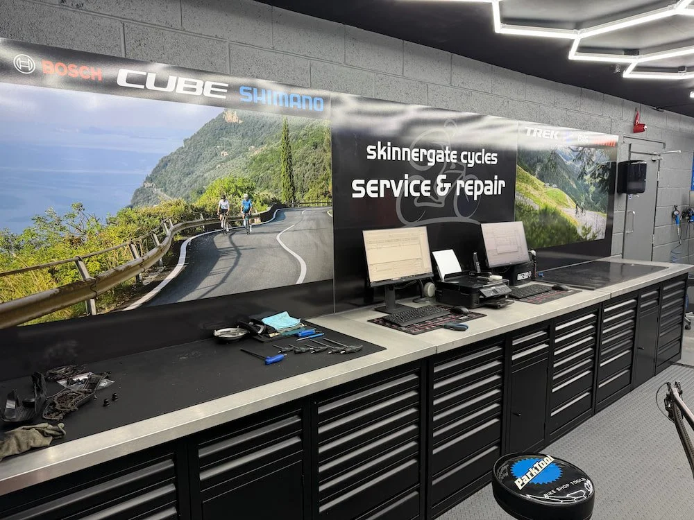 The service and repairs desk at Skinnergate Cycles