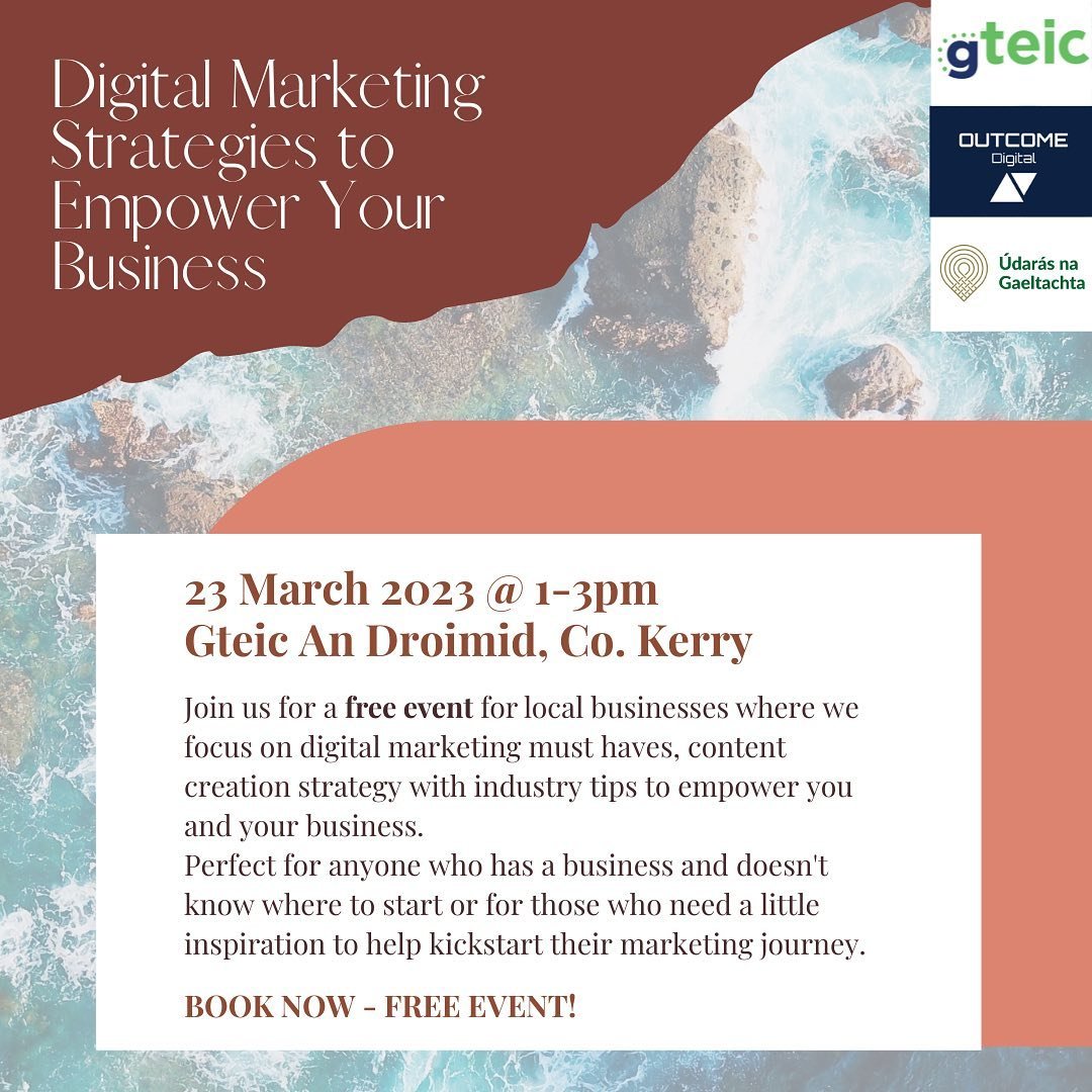 UPCOMING EVENT ✨Our &rsquo;Digital Marketing Strategies to Empower Your Business&rsquo; series starts this Thurs 23rd March 1-3pm in Gteic Droimid. Ideal for businesses who need tips on how to get started or for those who are in need of inspiration! 