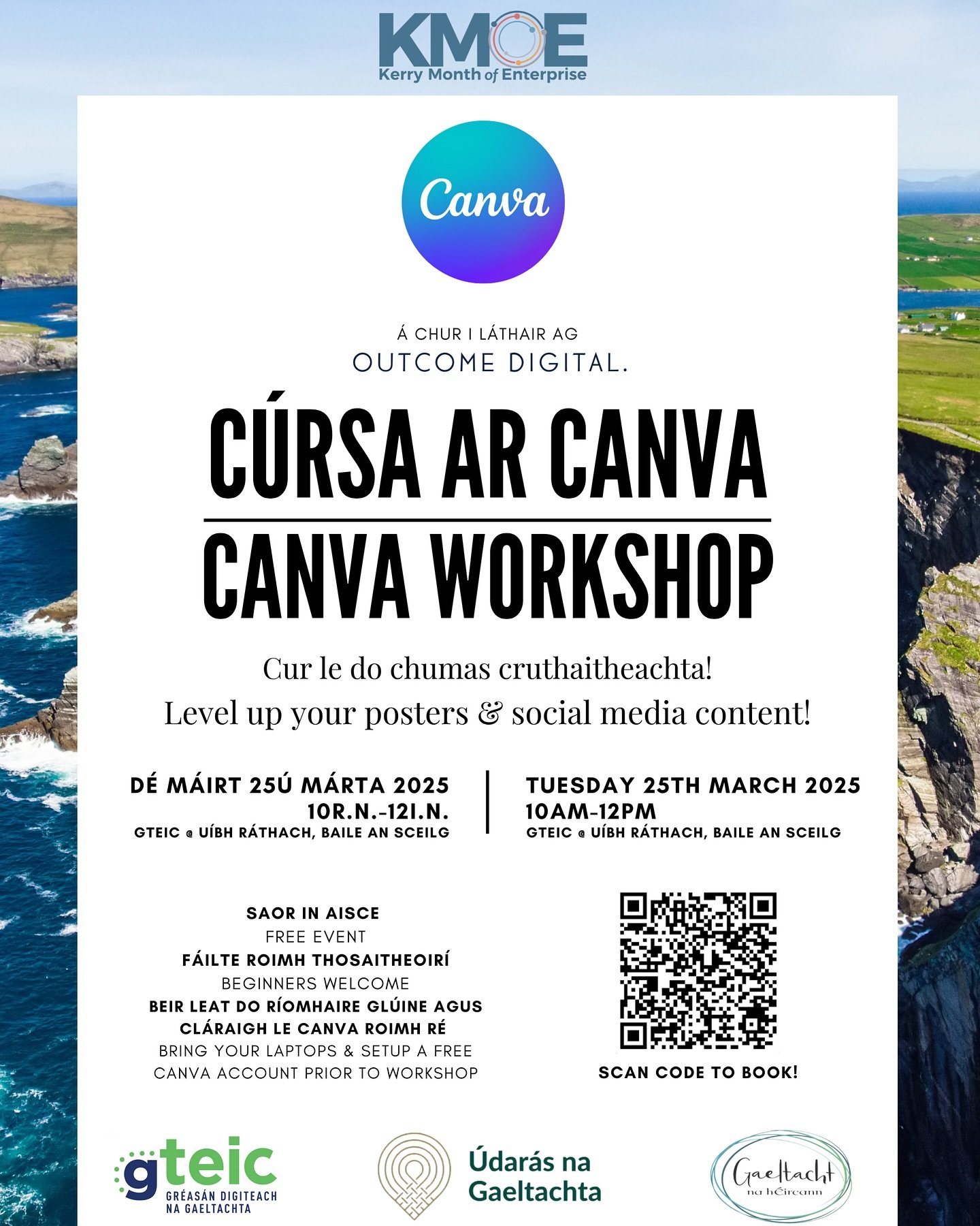 🚨 We're presenting our new Canva workshop in Gteic U&iacute;bh R&aacute;thach Ballinskelligs on the 25th March. All beginners welcome! We'll guide you through poster design, social media posts and more! Book via the link in our stories ✌️