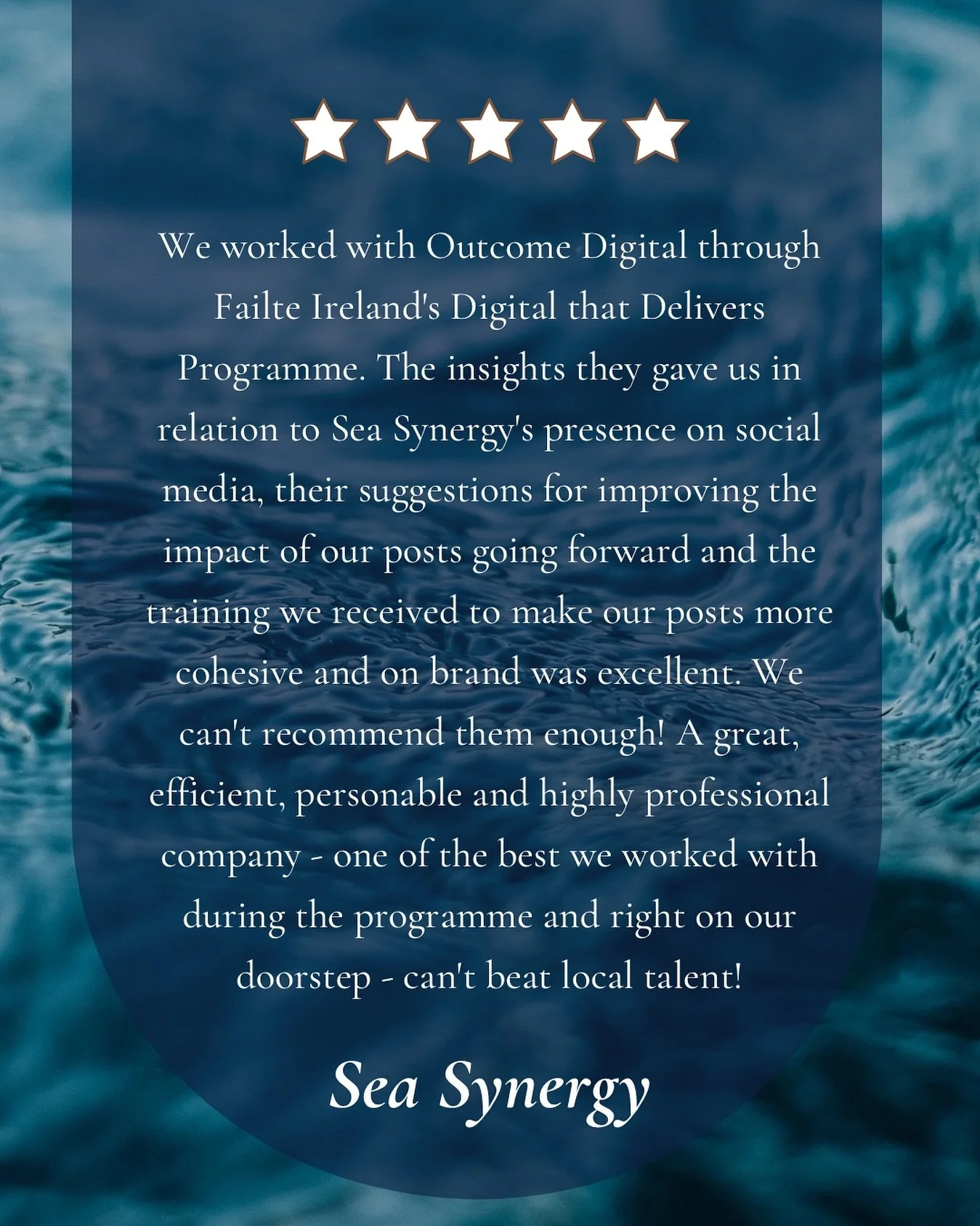 What a shout out 🤙 thank you to the wonderful team at @seasynergyireland for their review of our recent work for them! We worked to develop Sea Synergy's digital marketing strategy, social media content plan and aligning their SEO goals. The #digita