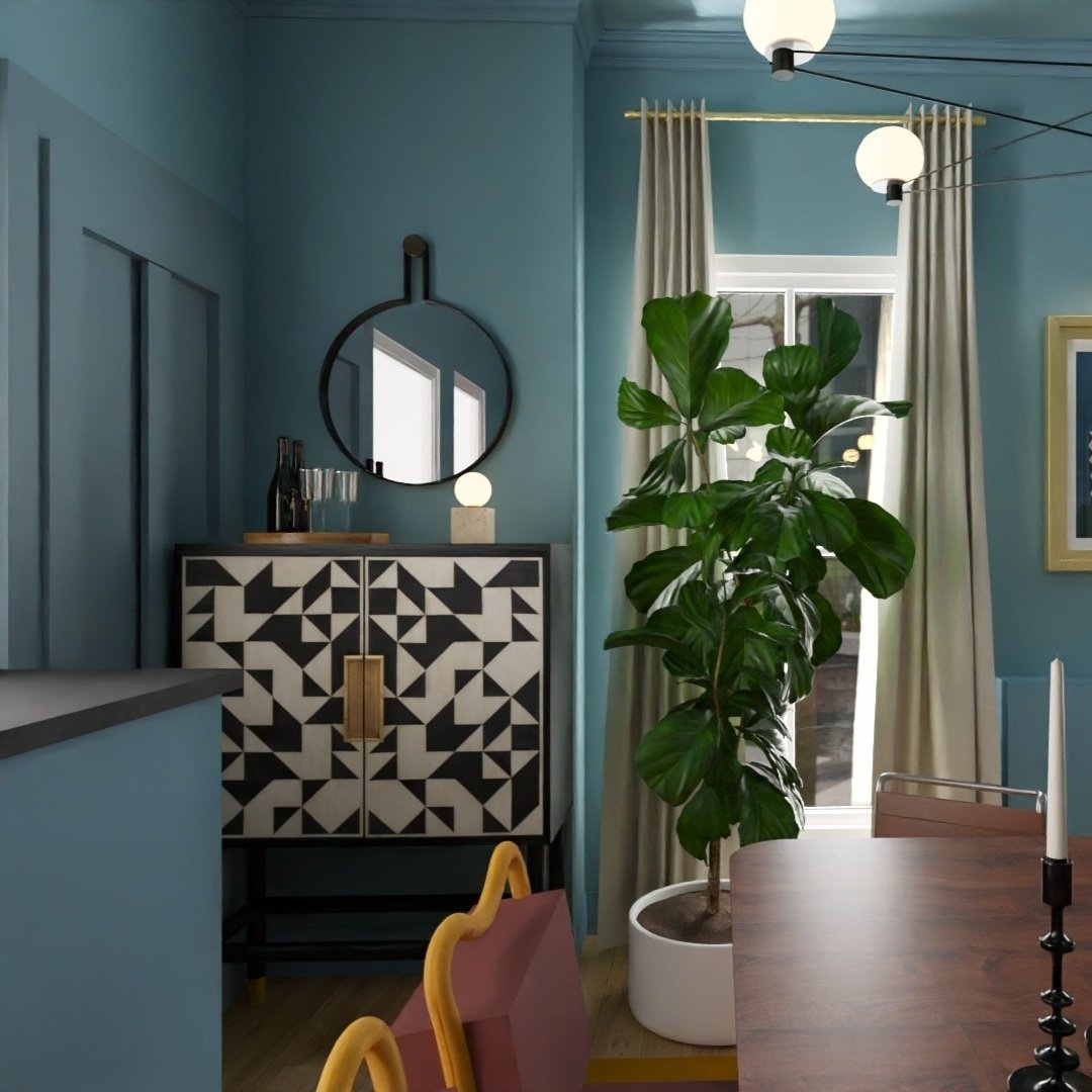 Bold and Blue West End Dining Room (3D Renderings)