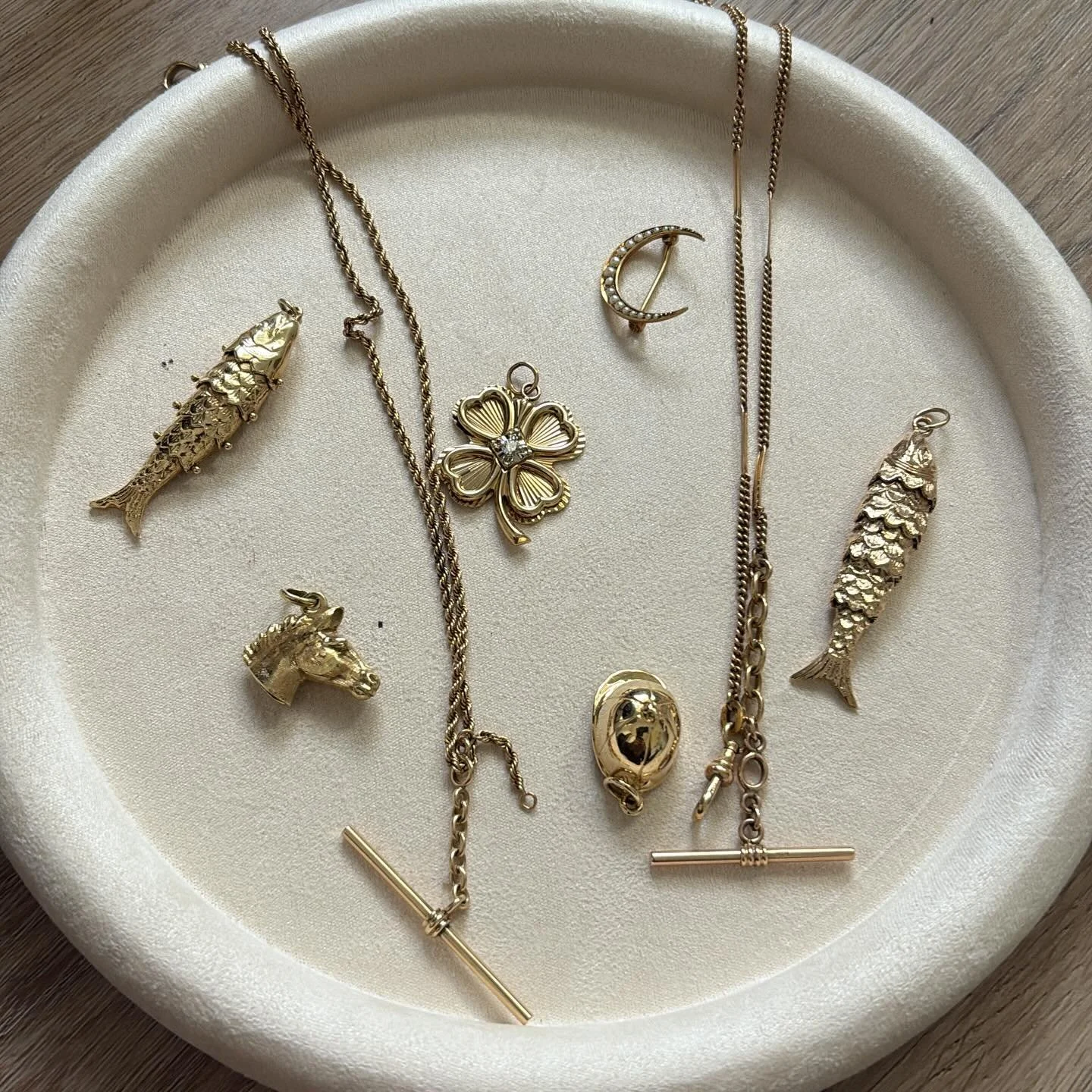 Vintage charms and chains ready for @farm_stand week 1 and 2!! See you there! @haygroundkitchen making an appearance with us!