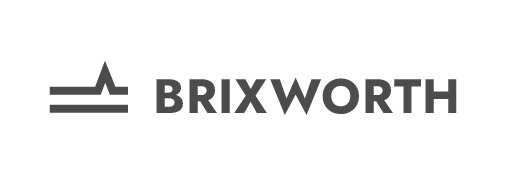Logo for Brixworth with stylized mountain icon and bold text