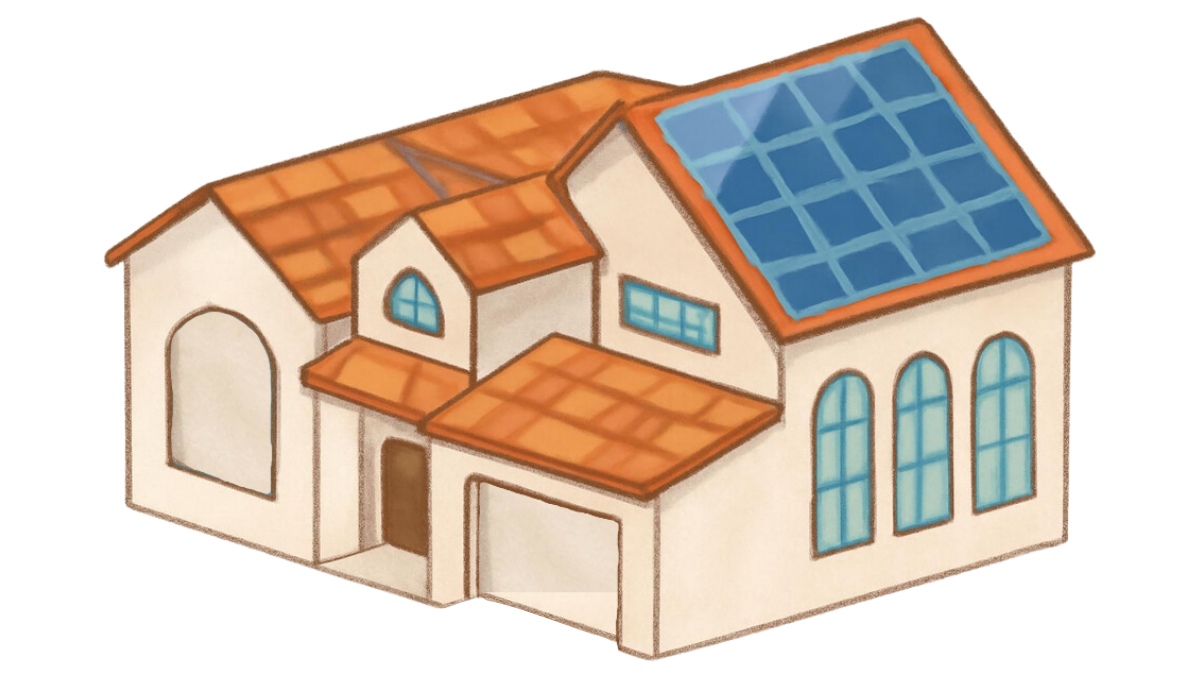 Residential Home graphic with various energy saving services shown
