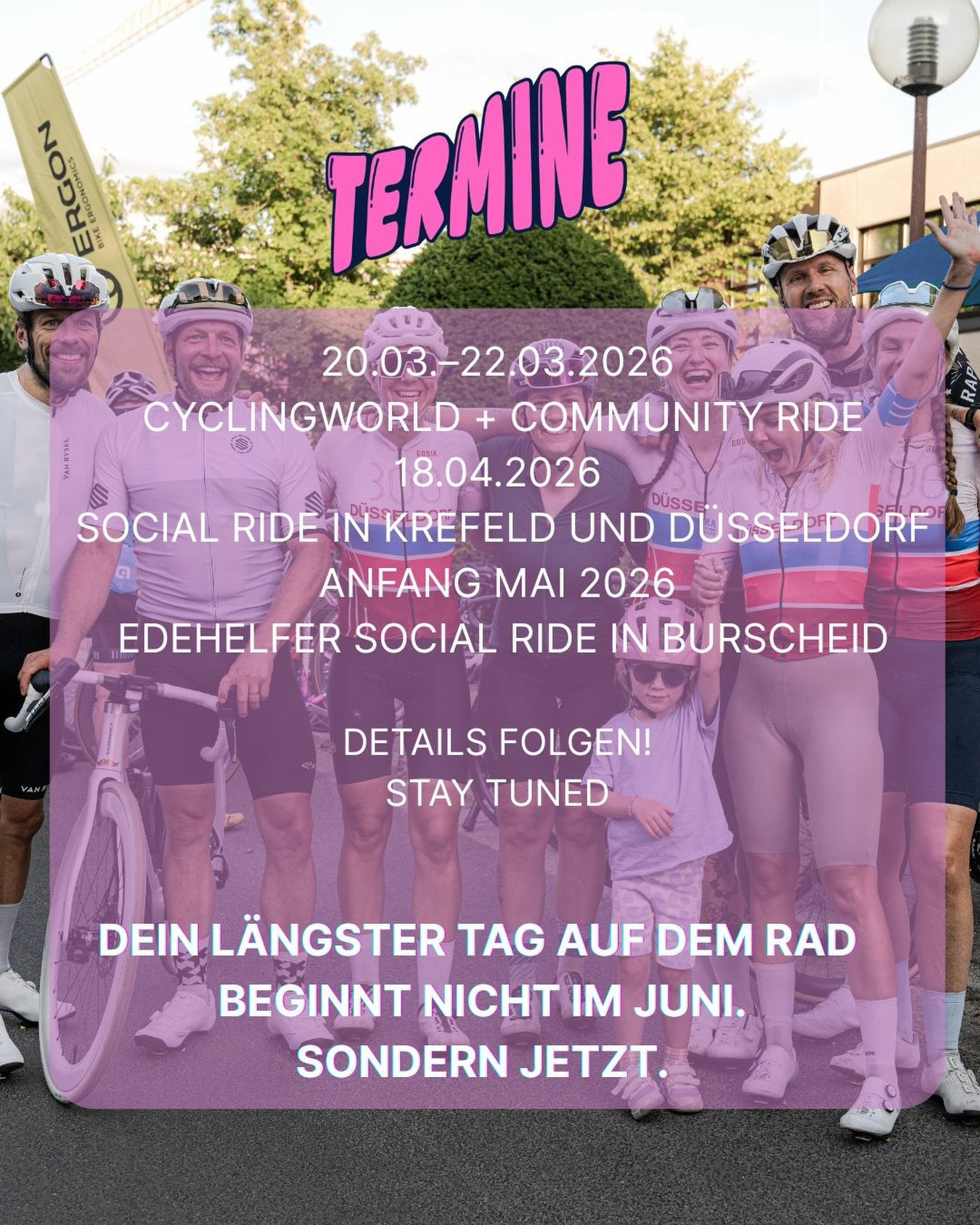 Du willst nicht erst im Juni anfangen, an deinen l&auml;ngsten Tag auf dem Rad zu denken? Dann h&ouml;r genau hin.
Der Cycling Club D&uuml;sseldorf unterst&uuml;tzt dich auf dem Weg zu DUS300 mit regelm&auml;&szlig;igen Community Rides und ausgew&aum