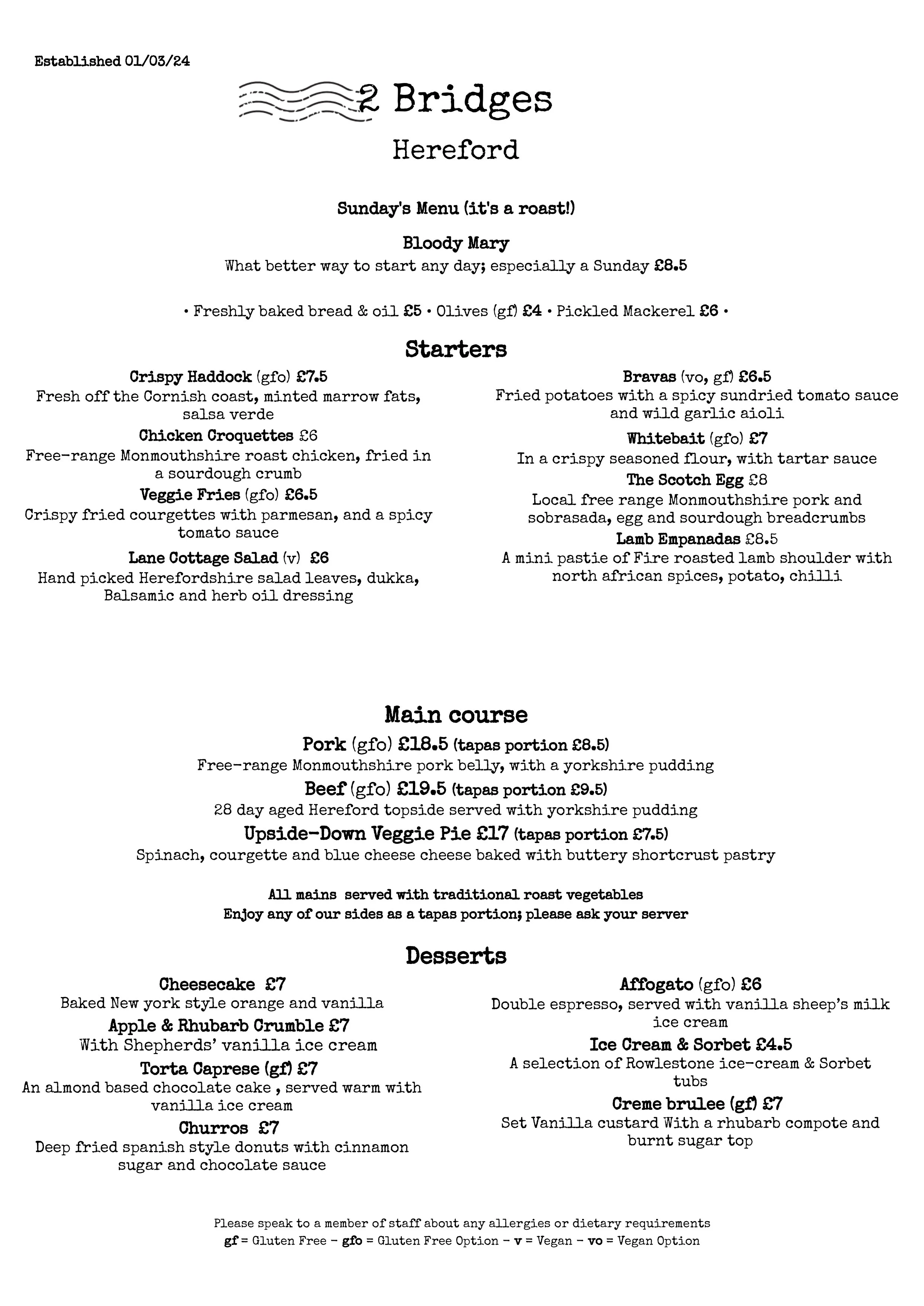 SUNDAY MENU | Enjoy Sunday Dining – Reserve Now — 2 Bridges Hereford ...
