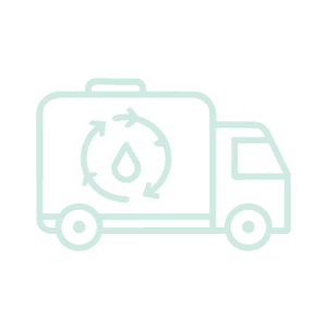 Outline of a fuel truck with a droplet symbol and recycling arrows on the tank.