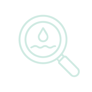 Magnifying glass over a droplet of water with wavy lines, indicating water search or analysis