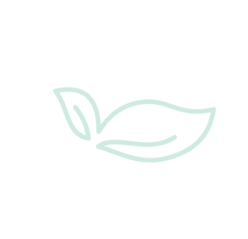 Line drawing of two leaves, one small and one large, on a black background.