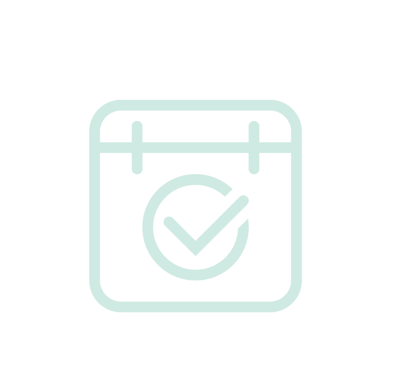 Icon of a calendar with a checkmark in the center.