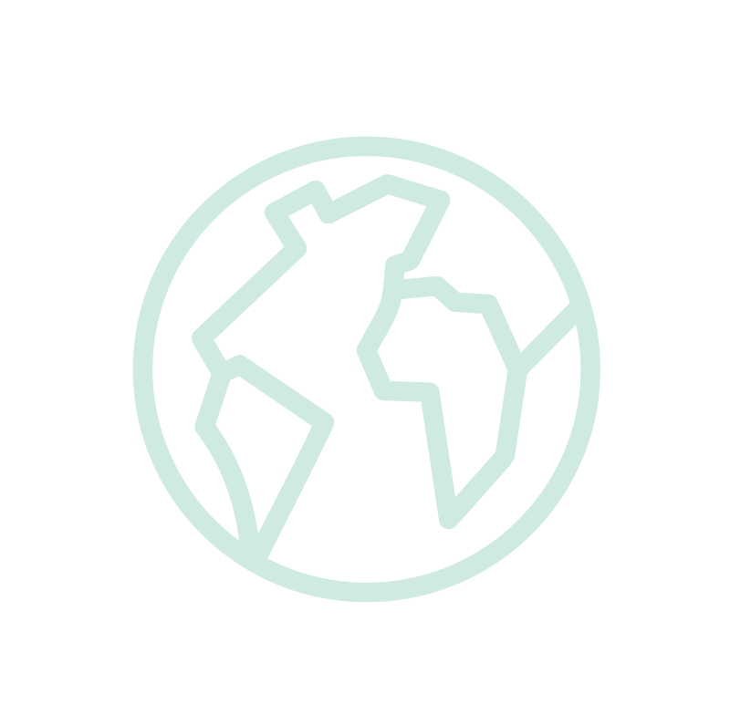 Outline of a globe showing continents in a minimalist style.