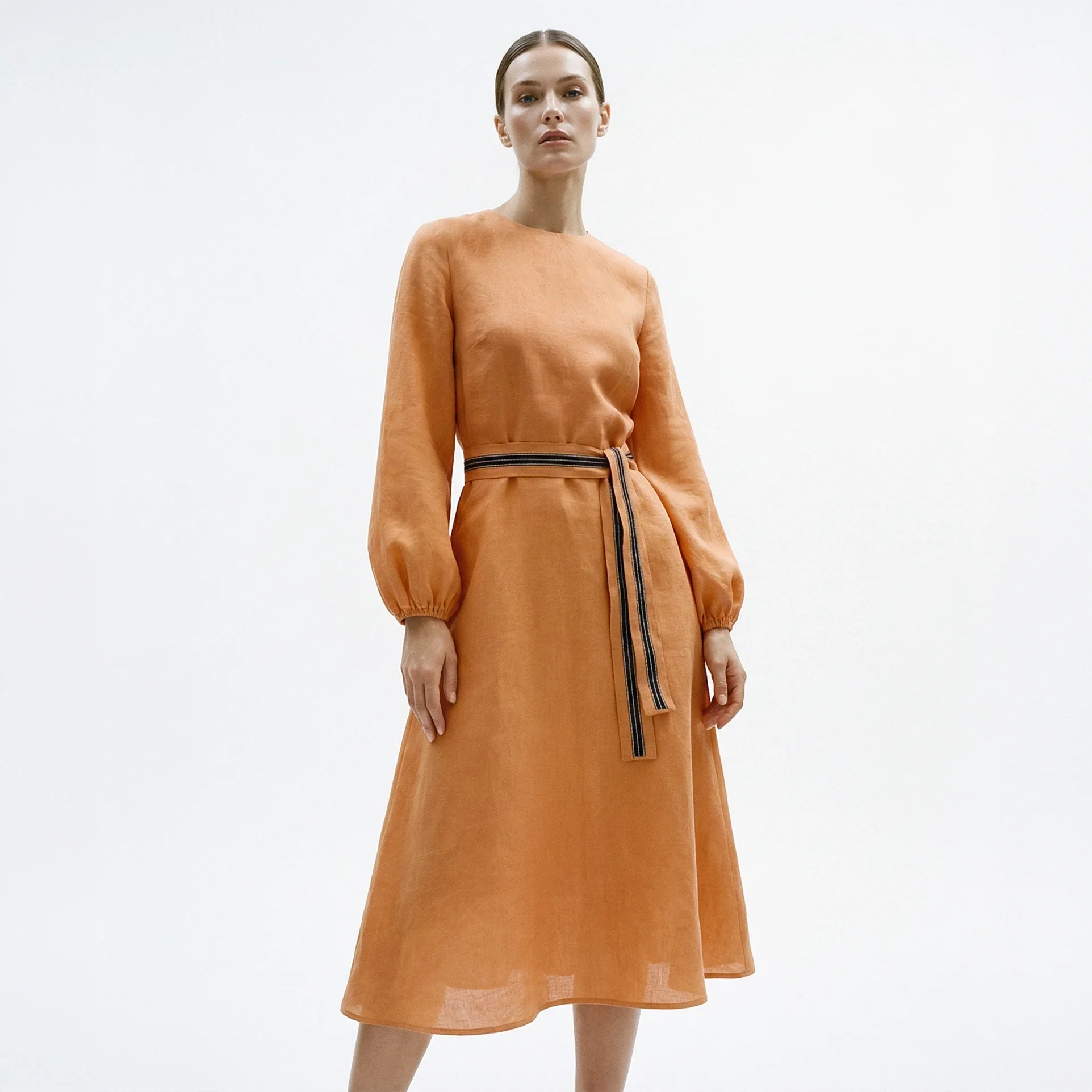 virtual model photography of a female in a dress 3/4 length