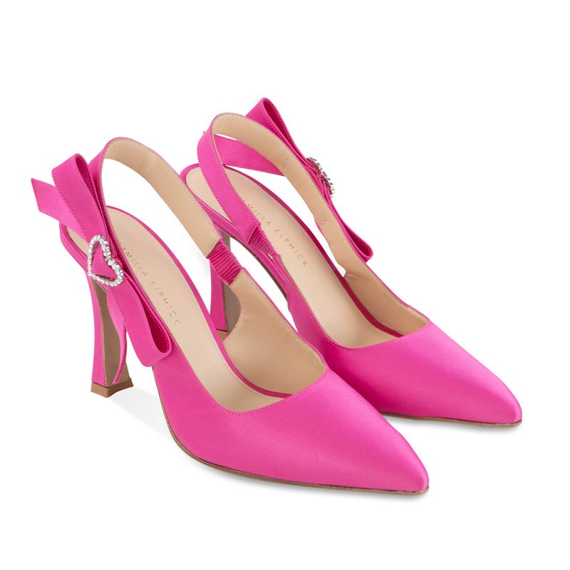 shoe photography of a pair of women's pink s sling back high heel shoes