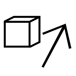 Line drawing of a cube with an arrow pointing to the upper right