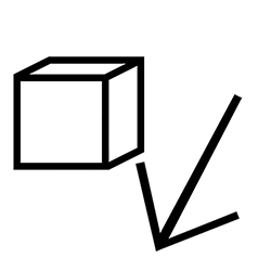 Line drawing of a cube with an arrow pointing downward and to the right.