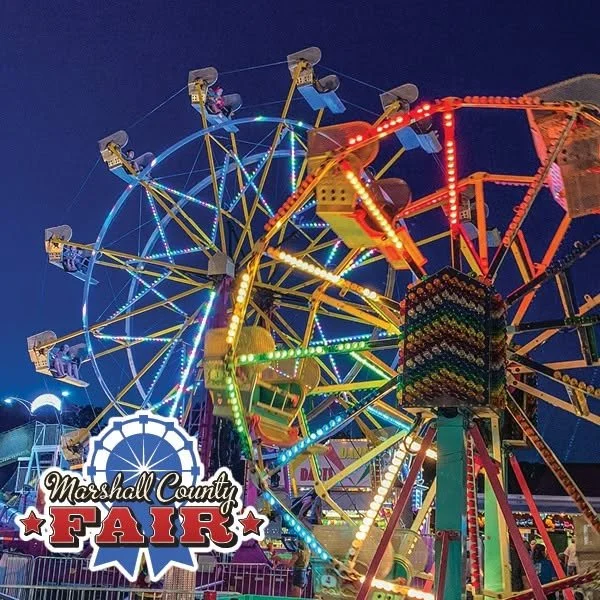 The Marshall County Fair kicks off TODAY! 

July 19-25, 2025

Animal shows, carnival rides, fair food, drag racing, live music and truck &amp; tractor pulls are in store for everyone attending the Marshall County Fair this week! Daily admission is $1