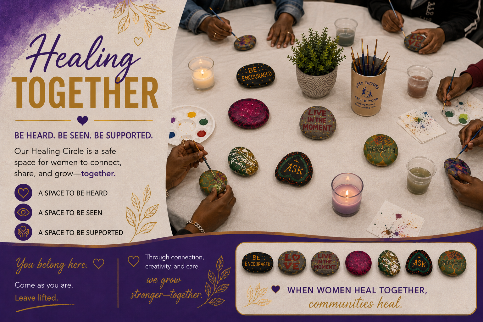 Through connection, compassion, and shared experiences, our Healing Circles help women find strength, healing, and a renewed sense of purpose.