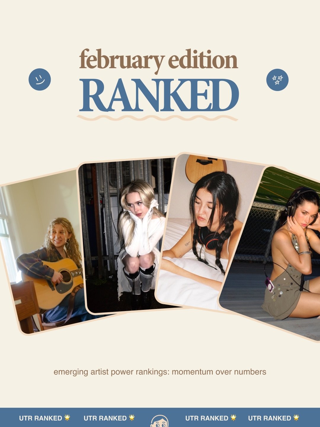 ranked returns for our february updated ratings! 🏆

deservedly, @erinlecount takes the top spot after releasing her brand new EP and proving she&rsquo;s in a lane of her own and @devongabriellaa gets the biggest lift with a jump of +3🪽

new entries