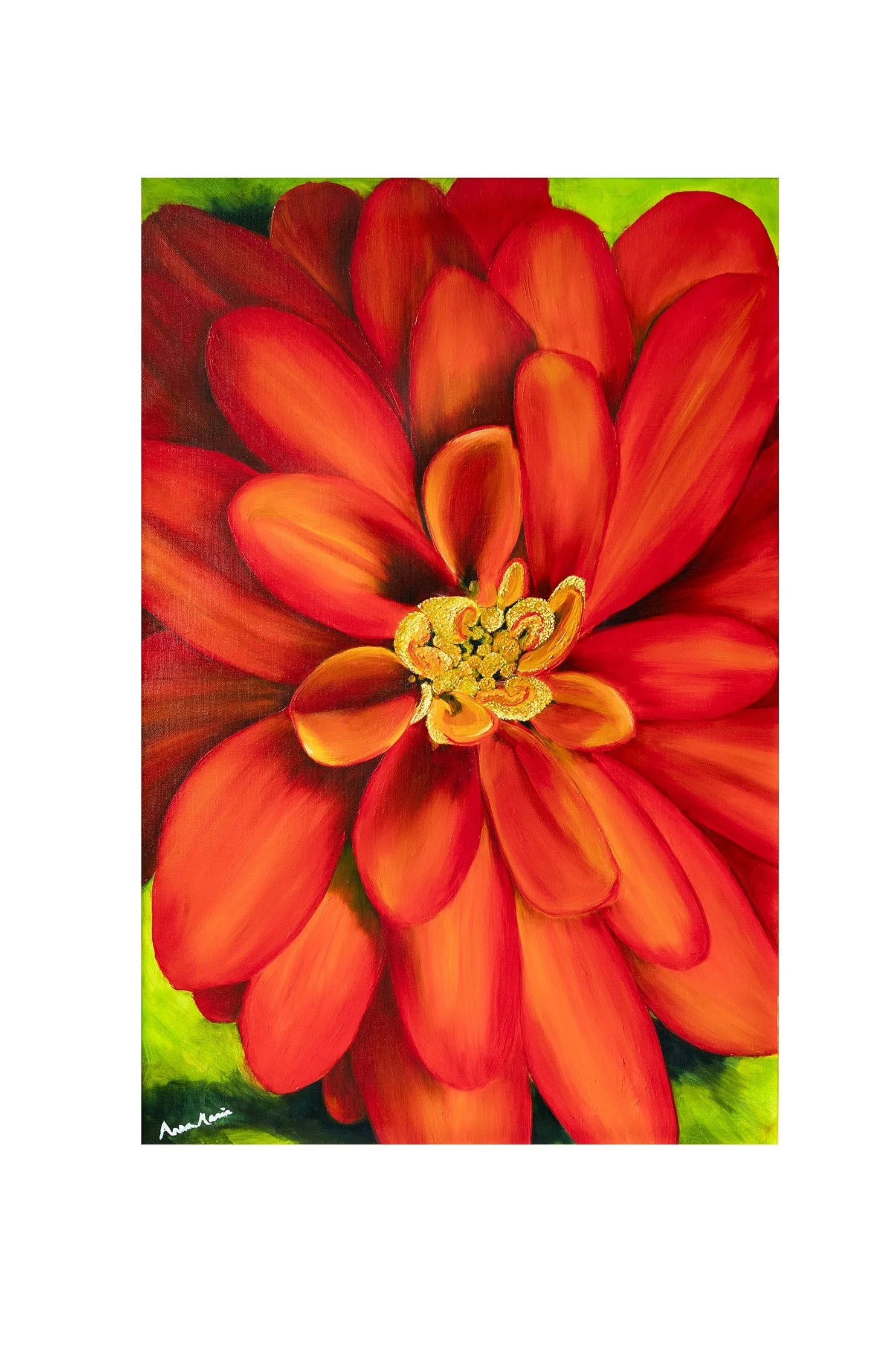 (Print of) A bee's eye view of a zinnia in my son's garden