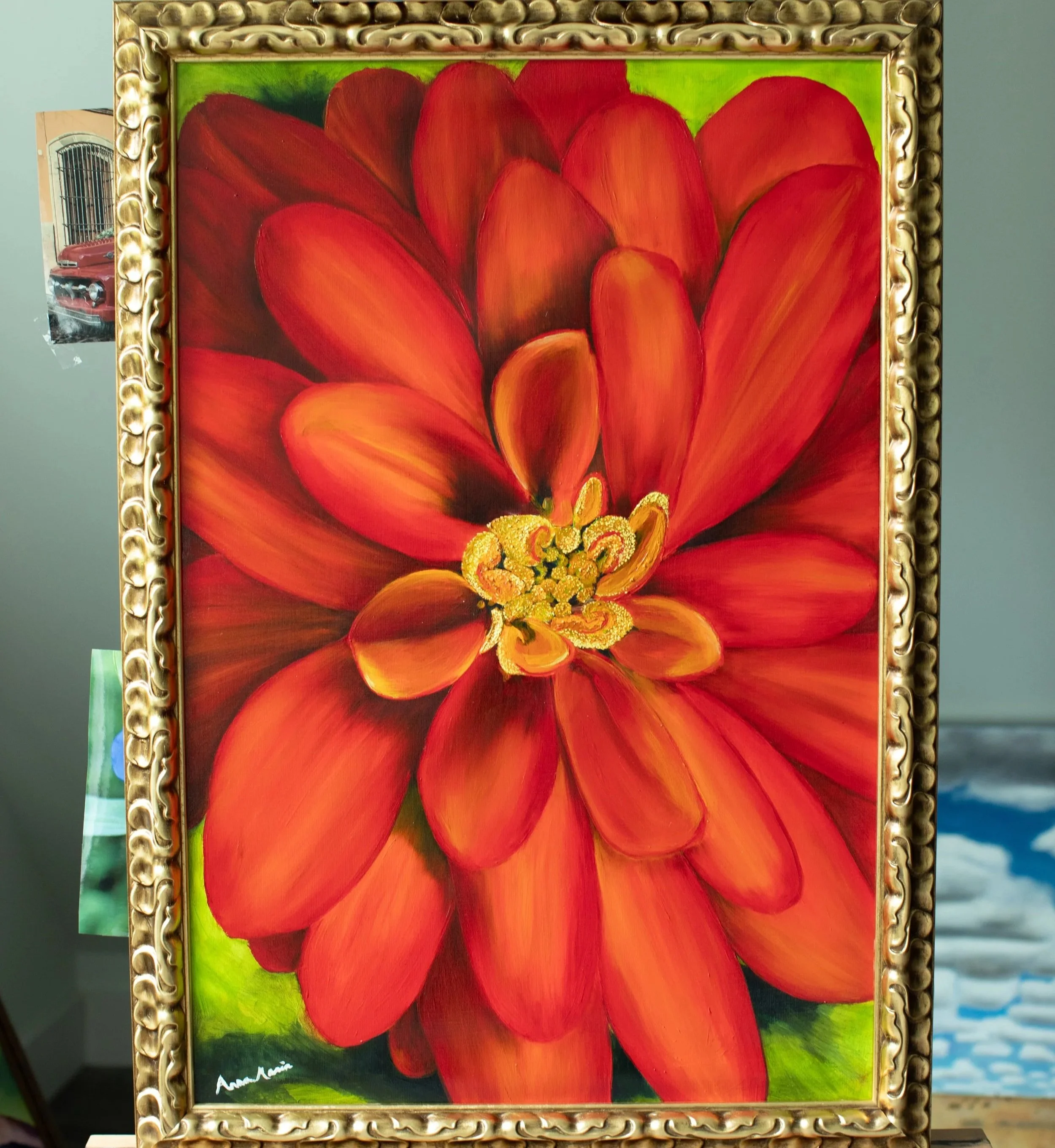A bee's eye view of a zinnia in my son's garden