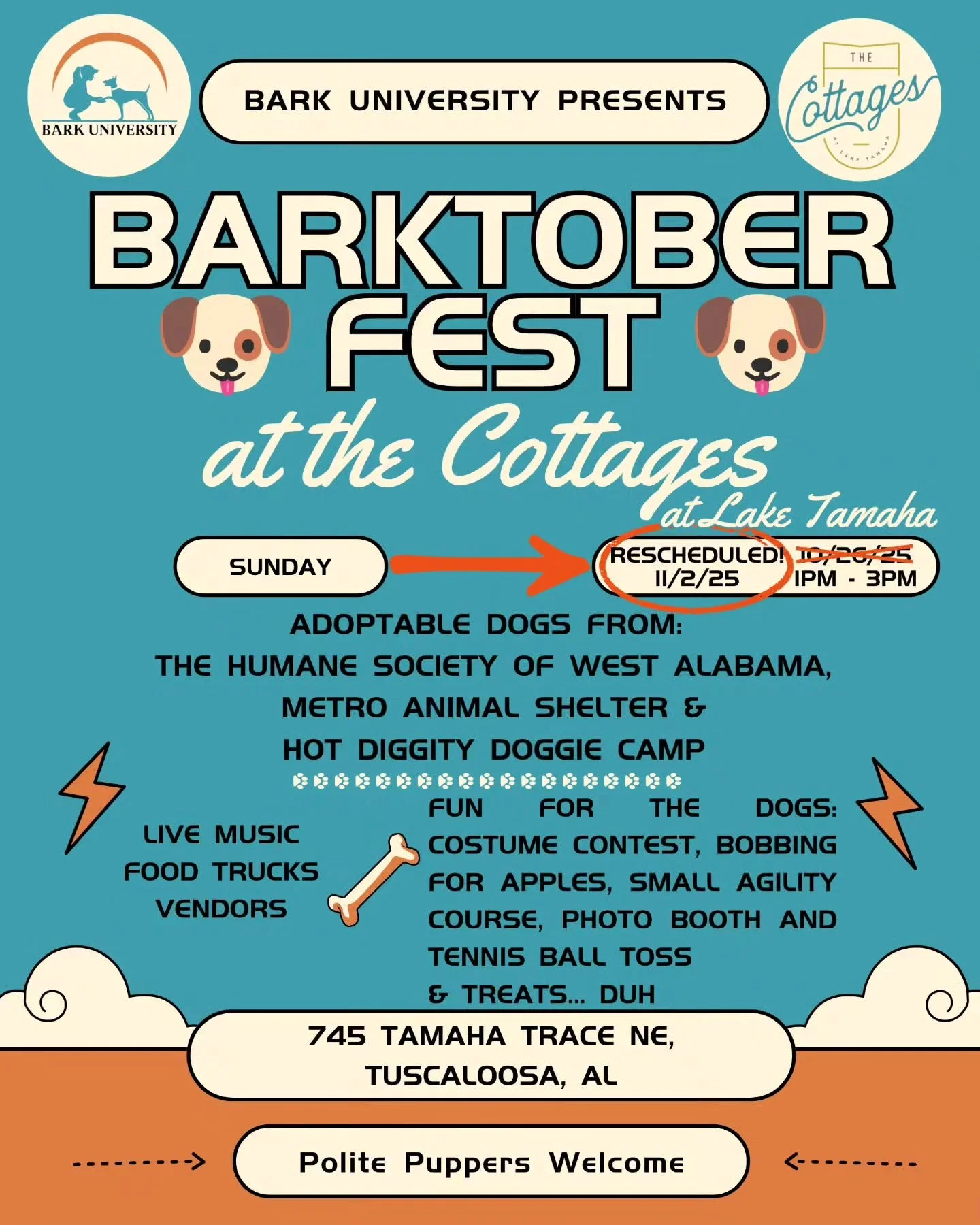 ❗️❗️RESCHEDULED❗️❗️

Due to rain, our event will be postponed for a week! See you all then!!

#tuscaloosa #tuscaloosaevents #tuscaloosadogs #TuscaloosaDogOwners