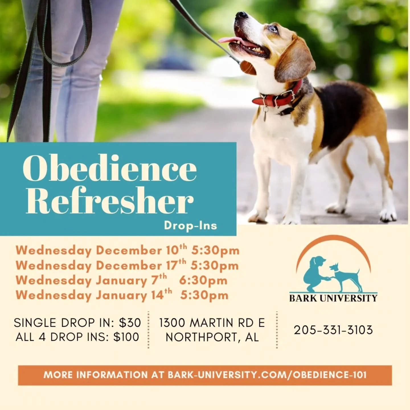 🐾 Obedience Refresher Drop-Ins Are Now Available! 🐾
If your pup has trained with us before and could use a little tune-up, we&rsquo;ve got you covered! Join us for our flexible drop-in refresher classes&mdash;perfect for reinforcing skills, boostin