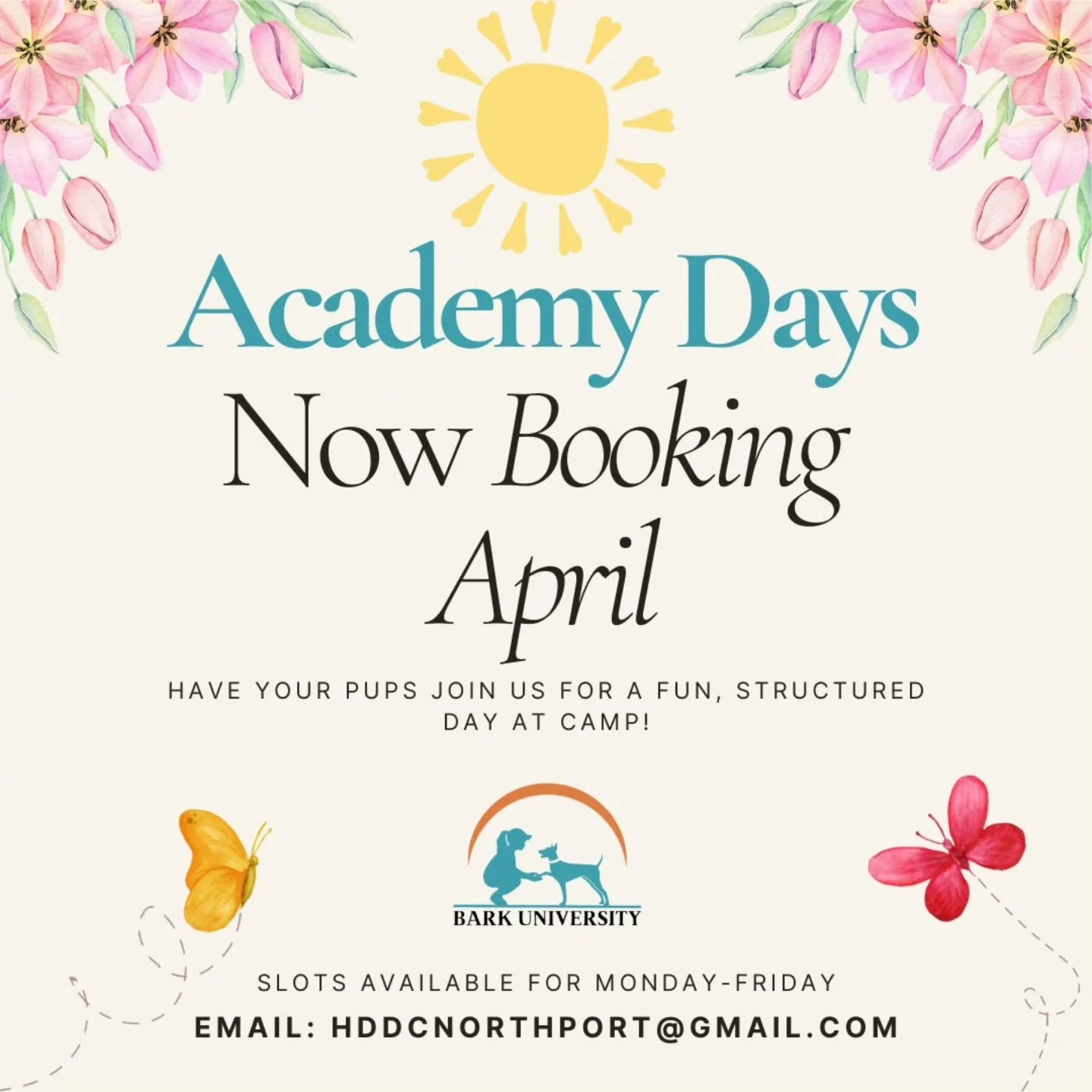 We are now booking for April Academy days! 

Every day of day, Academy will include the following!
📝Report Cards
🎾Activity Time
💤Enrichment / Relaxation time
🐾Individual Training Sessions
👯&zwj;♀️Group Training Sessions
🧩Puzzle time

Now avalia