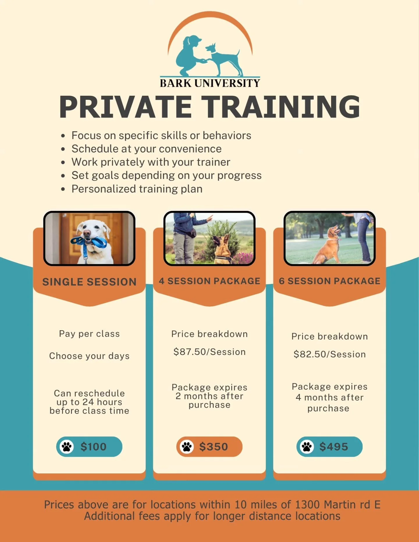 🐾 Struggling with your pup&rsquo;s behavior? We&rsquo;ve got you covered! 🐾

Our Private Training Sessions are tailored just for you and your dog&mdash;so we can focus on exactly what you need help with most!

From reactivity and behavioral challen