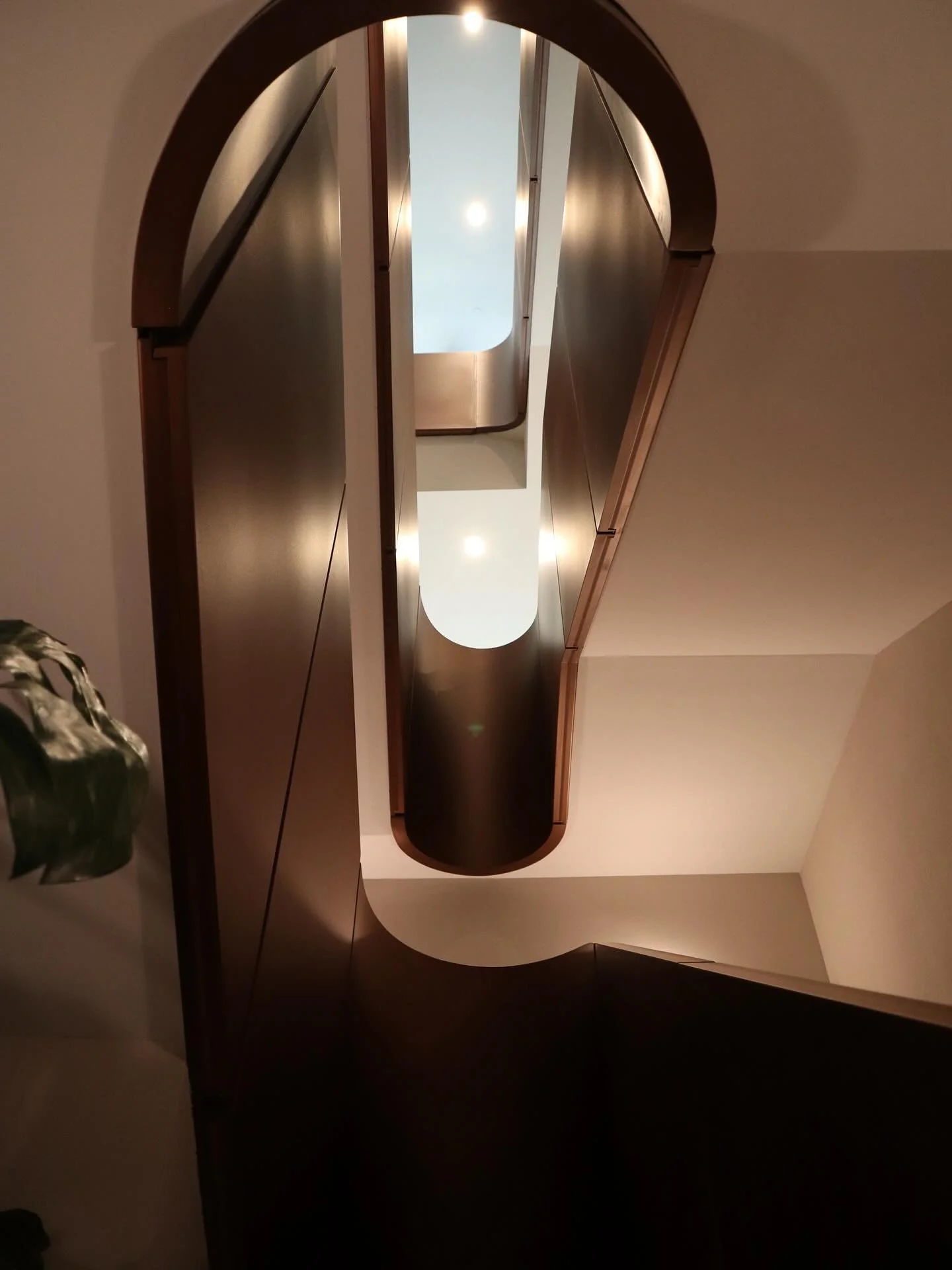 Recently completed feature stair assembly, with copper accent guard rails, in Inwood NY for @lmdevpartners