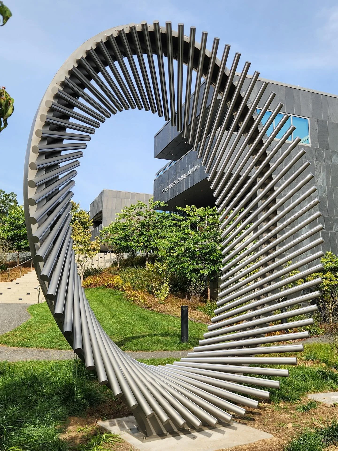 Installation complete of this artwork for @studiokca at Ramapo University! Bead blasted finish over stainless steel, with integrated lighting.