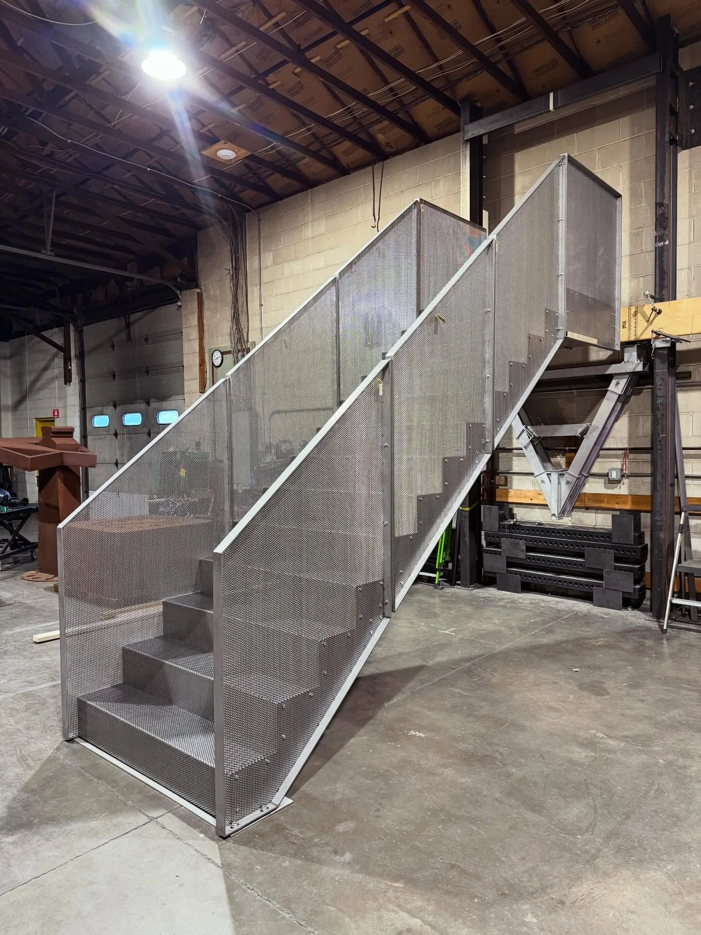 Mock up for a Stainless Steel, perforated staircase kit, destined for a Brooklyn Backyard by @brooklandscape , all parts of this staircase kit will be able to egress through the home, and be assembled as a kit in the backyard.