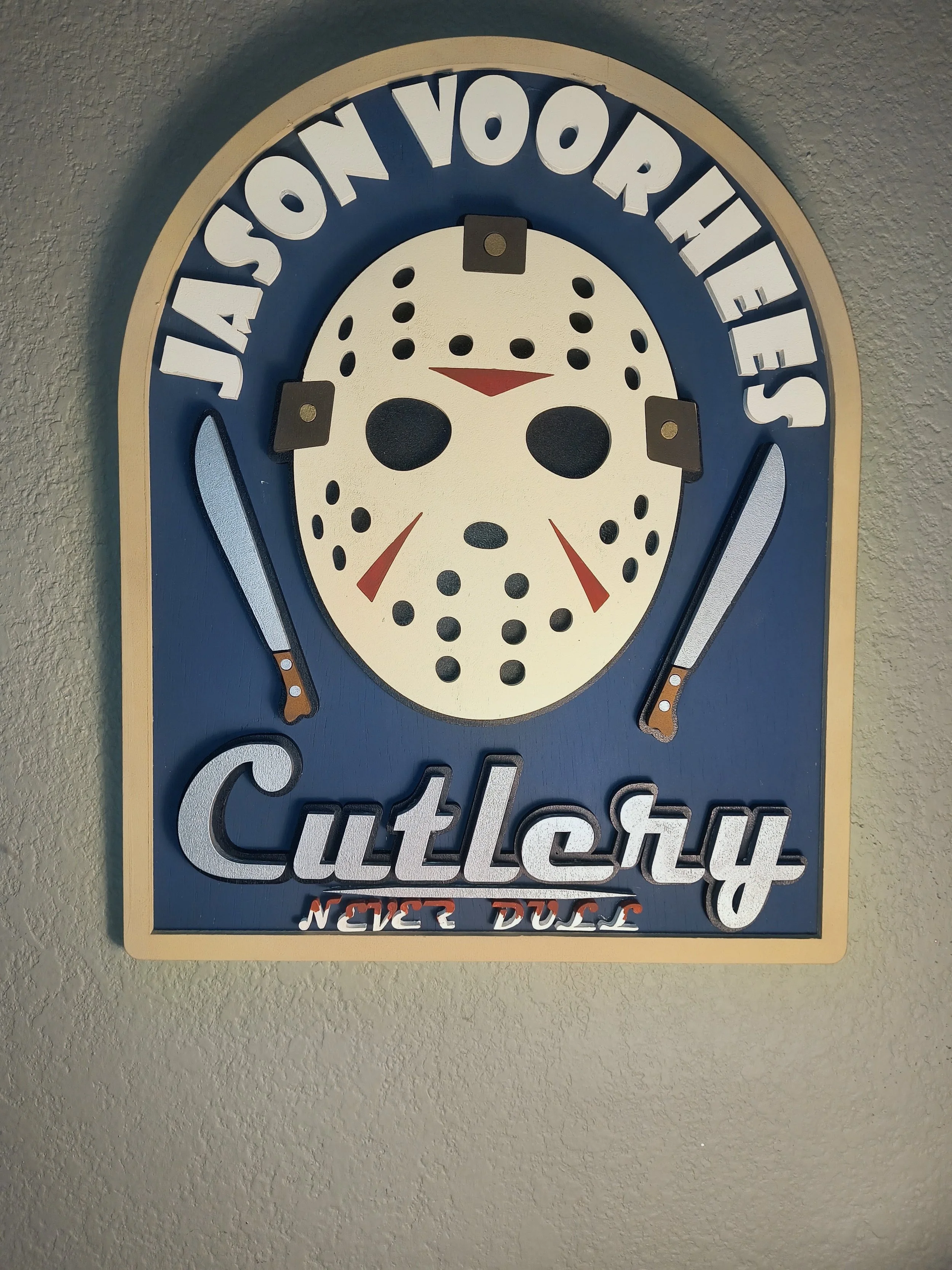 Jason cutlery never dull wood cut hand painted wall art
