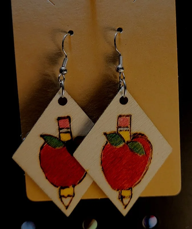 #152 apple with pencil earrings