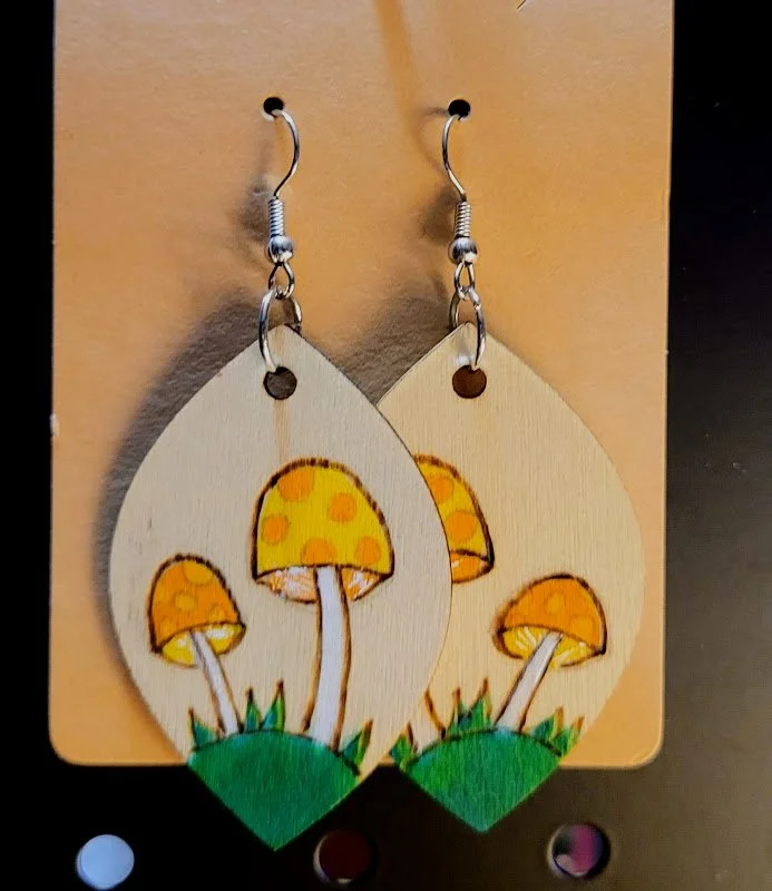 #159 two yellow mushrooms earrings