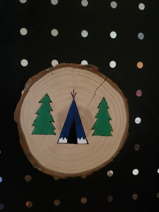 #86 Blue tent with 2 trees magnet.