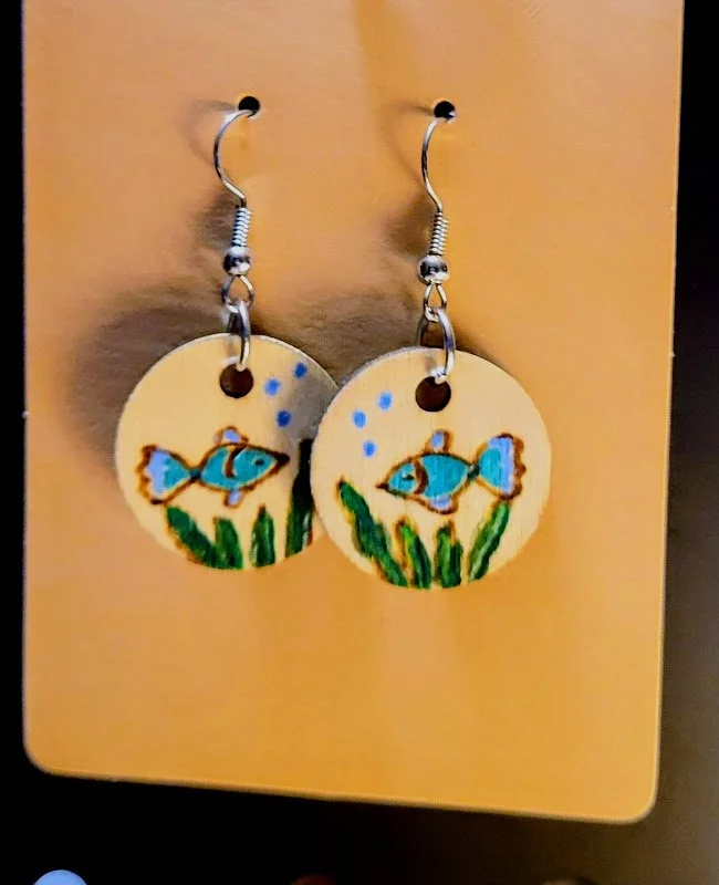 #180 blue fishy earrings