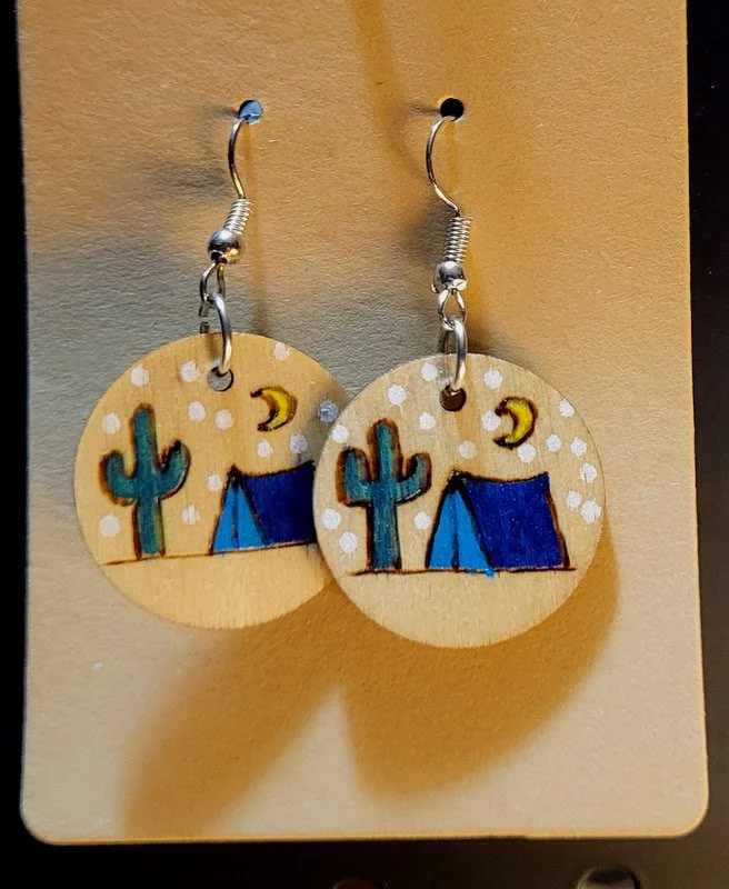 #166 blue tent with cactus earrings