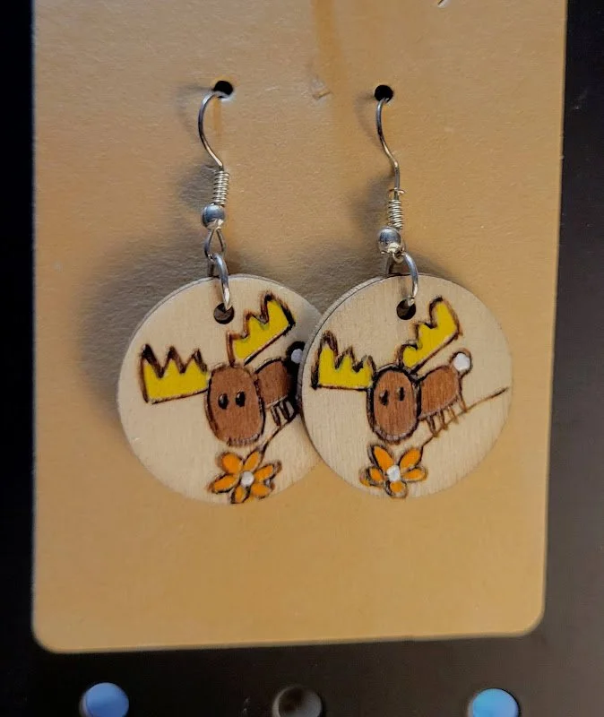 #125 moose and flower earrings