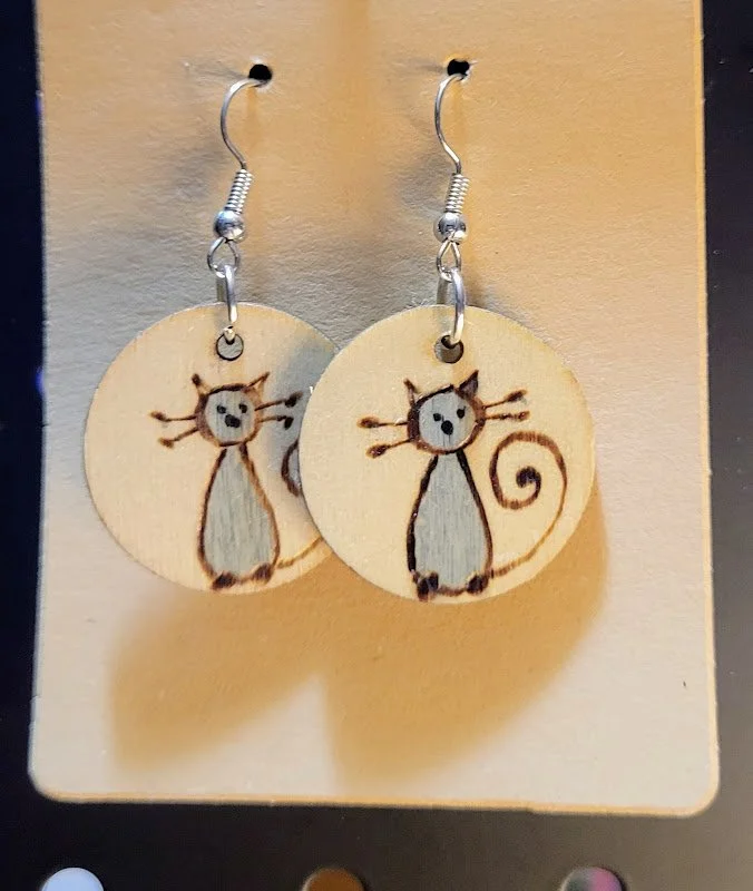 #157 grey kitty earrings