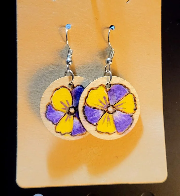 #191 viola flowers earrings