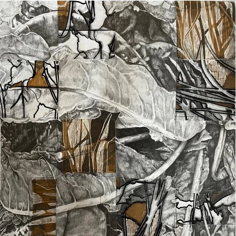 Synthesis, 2023 
Mixed Media with graphite drawing on Paper 
8" x 8" 
